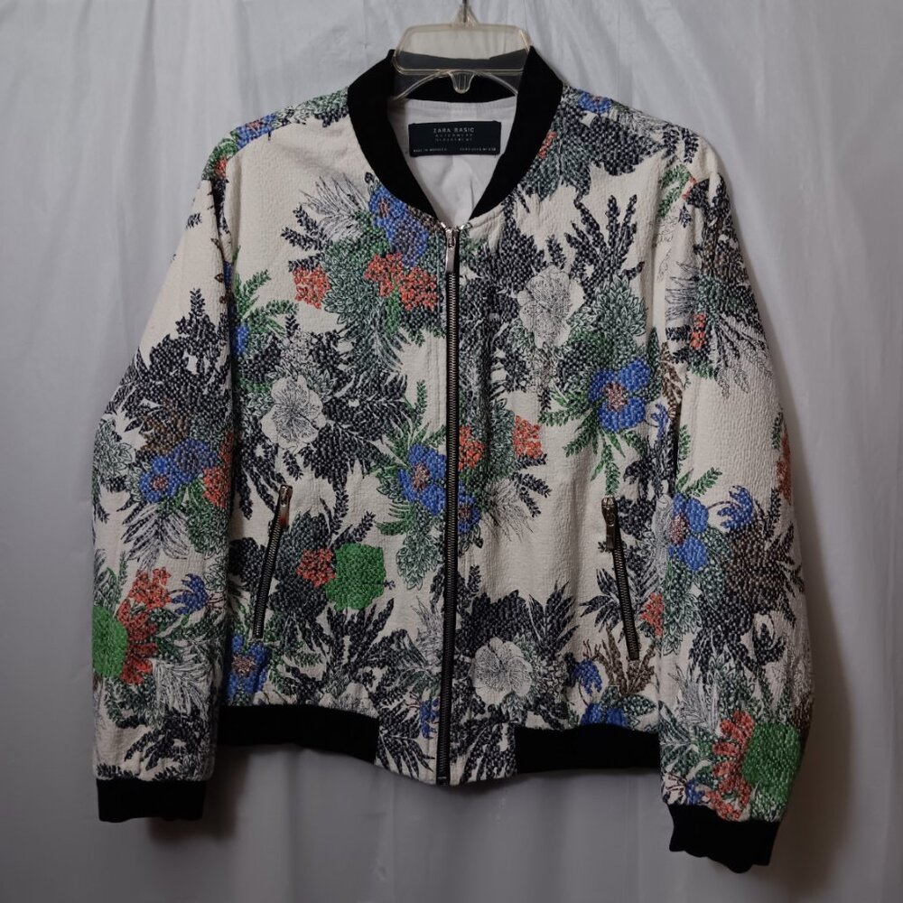 ZARA BASIC EMBROIDERY FLORAL PRINT BOMBER JACKET - Picture 14 of 15